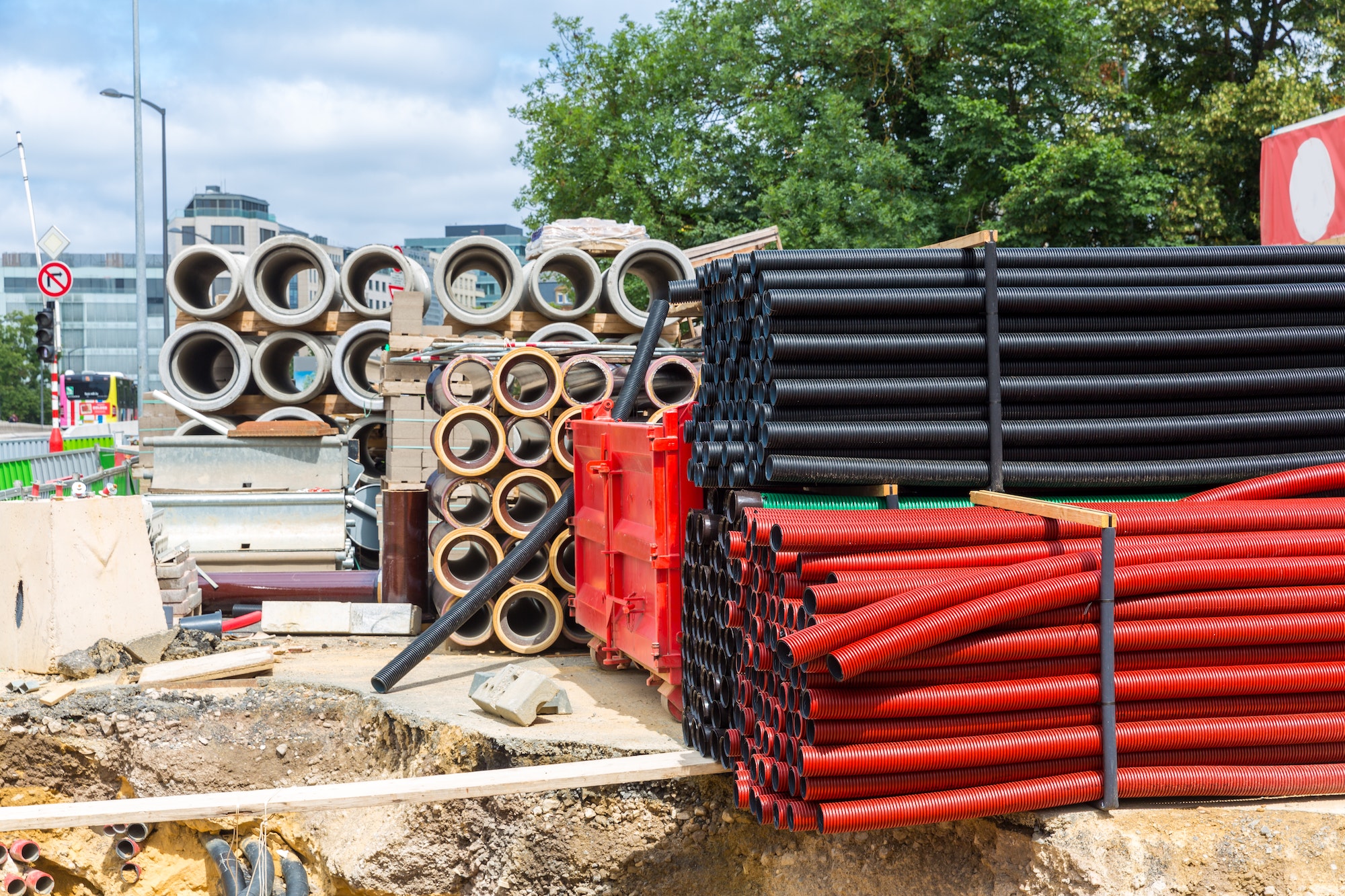 Construction site, building materials, europe